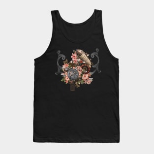 Steampunk design with clocks, gears and flowers Tank Top